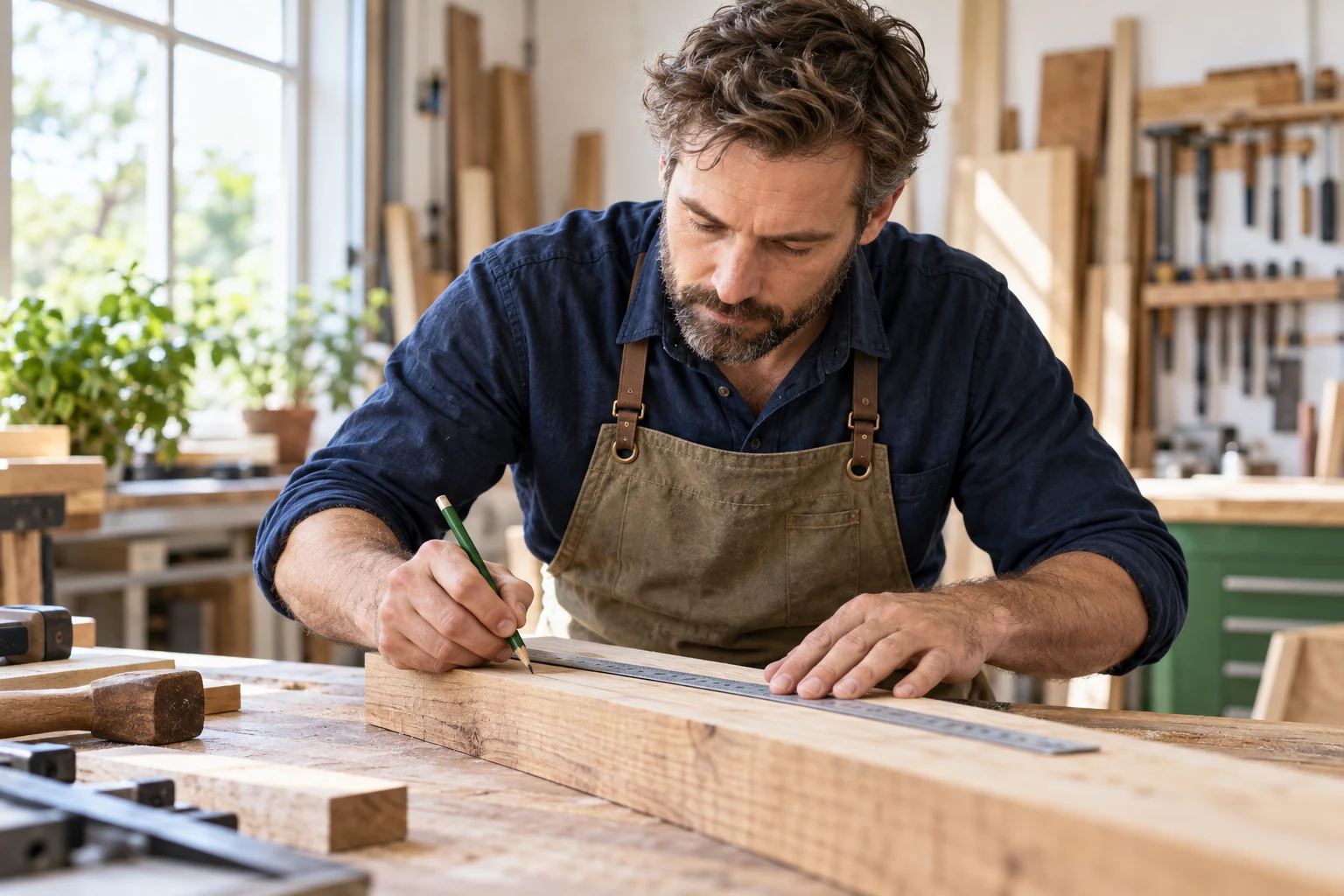 Handwerker an seiner Werkbank – KI-generiertes Symbolbild
