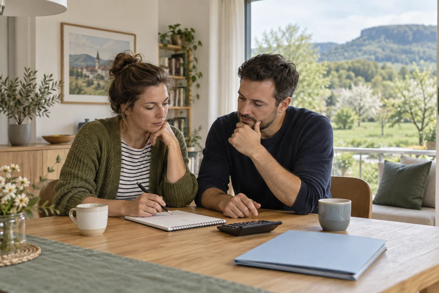 Paar bespricht seine finanzielle Planung zu Hause – KI-Symbolbild