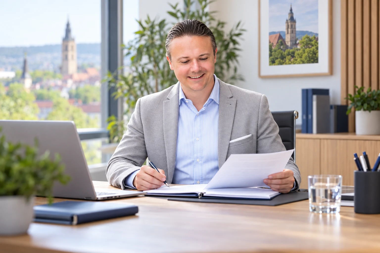 Paul-Jakob Sendler prüft digital eingegangene Unterlagen zur Dienstunfähigkeit.