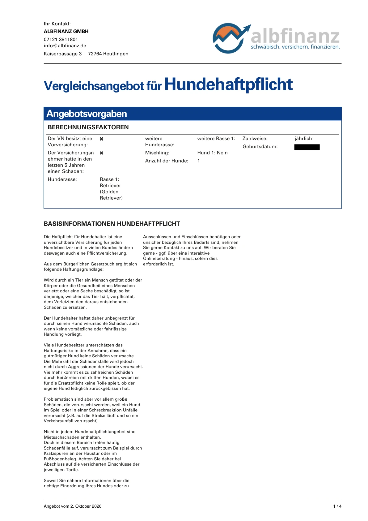 Anonymisierter Hundehaftpflicht-Leistungsvergleich – Seite 1 von 4