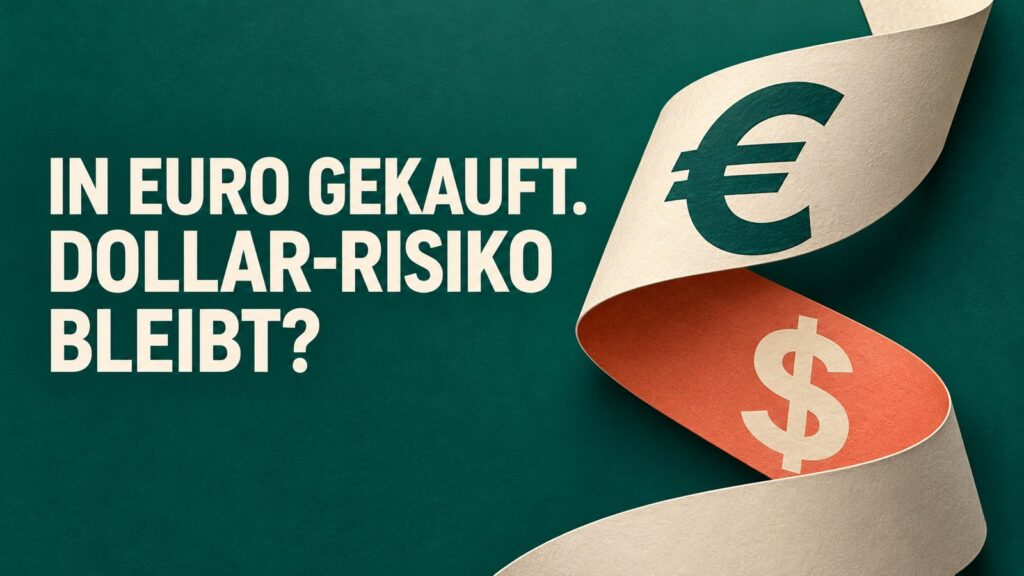 Ein gewendetes Papierband mit Euro- und Dollarzeichen: Ein ETF-Kauf in Euro beseitigt das Währungsrisiko nicht automatisch.