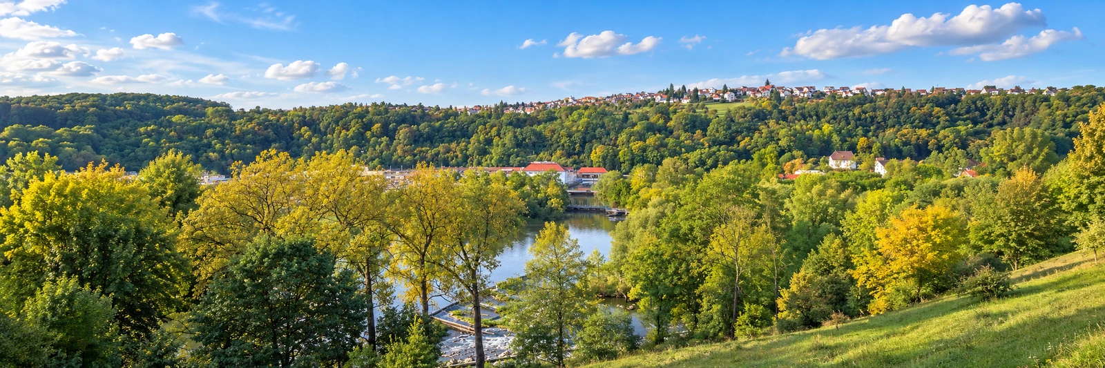 Neckarlandschaft bei Neckartenzlingen – KI-gestaltetes Panorama