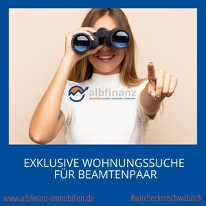 Wohnungssuche Frau mit Fernglas albfinanz